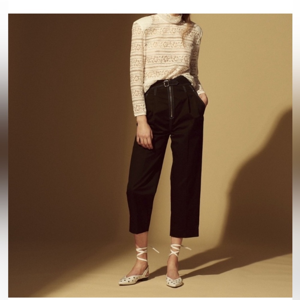 SANDRO Gatiene cropped wide leg black pants, size EU 34 (xs)